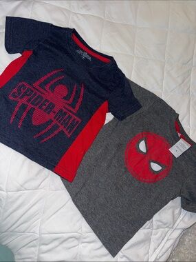 4T Spider-Man Boys Graphic Tee Duo - Navy, Gray & Red x2